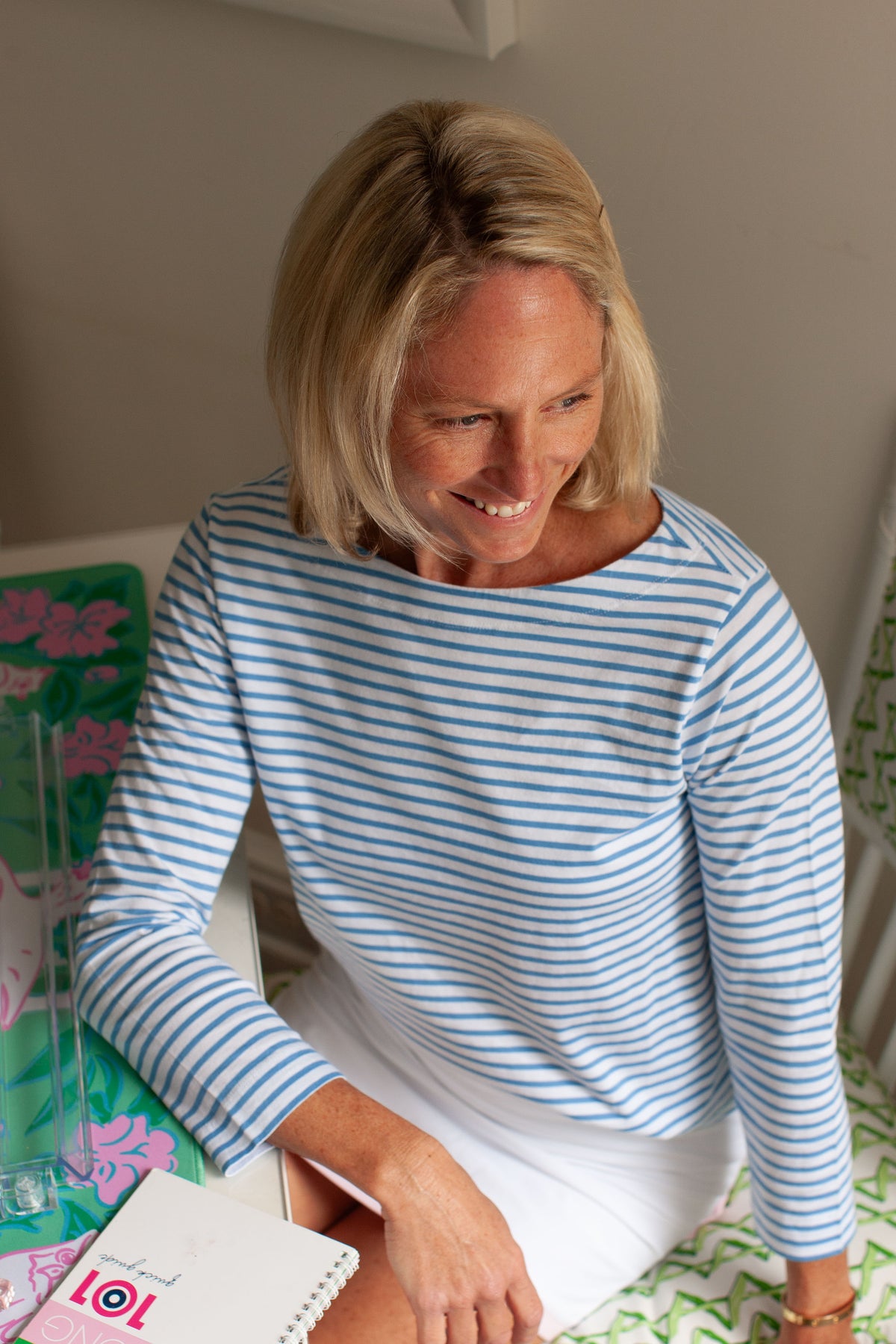 Heritage Tee Shirt, striped boatneck heritage tee, Club and Court