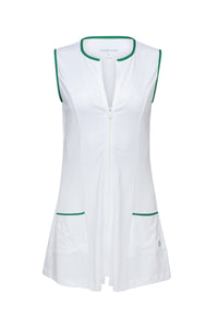 Maggie Dress (White with Kelly Green Trim) - Front