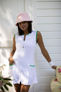 Maggie Dress (White with Kelly Green Trim)